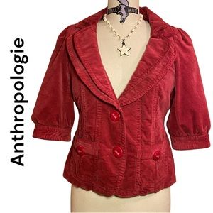 Velvet ETT twa Sold at Anthropologie | Red Two Button Crop Jacket Size Large